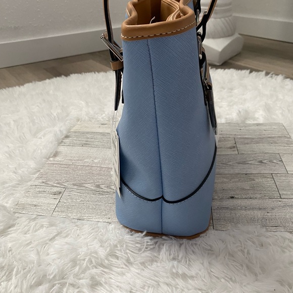 Giani Bernini Saffiano Leather Tote Handbag Blue Brown New - Picture 5 of 10